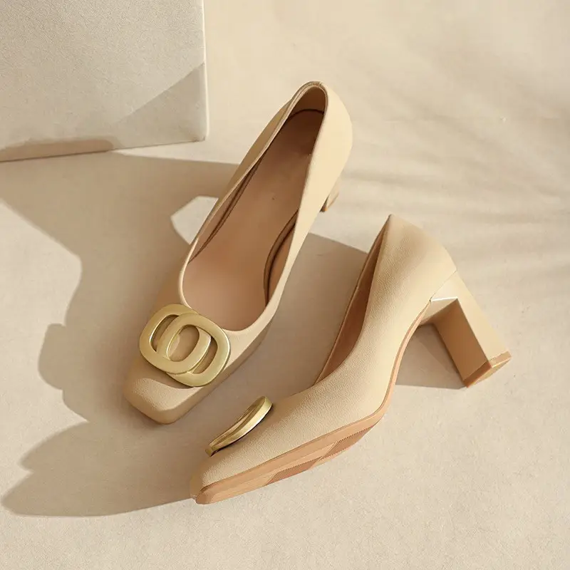 Square-Toe High-Heeled Shoes for Women with Chunky Heels, 2026 Spring/Summer New Style, Shallow Mouth, Niche Style, Elegant Office Work Shoes - Image 2