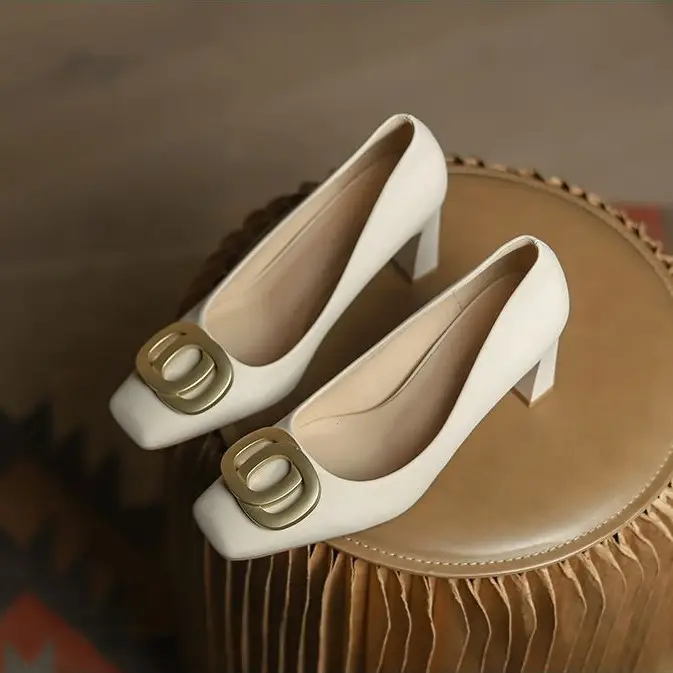 Square-Toe High-Heeled Shoes for Women with Chunky Heels, 2026 Spring/Summer New Style, Shallow Mouth, Niche Style, Elegant Office Work Shoes - Image 3