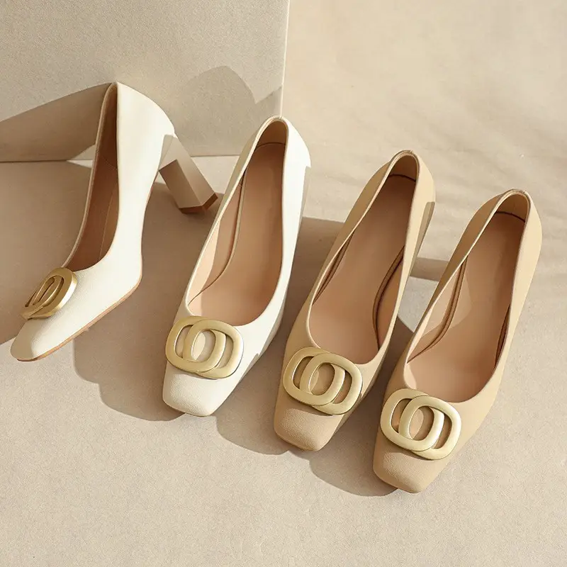 Square-Toe High-Heeled Shoes for Women with Chunky Heels, 2026 Spring/Summer New Style, Shallow Mouth, Niche Style, Elegant Office Work Shoes — feature 2