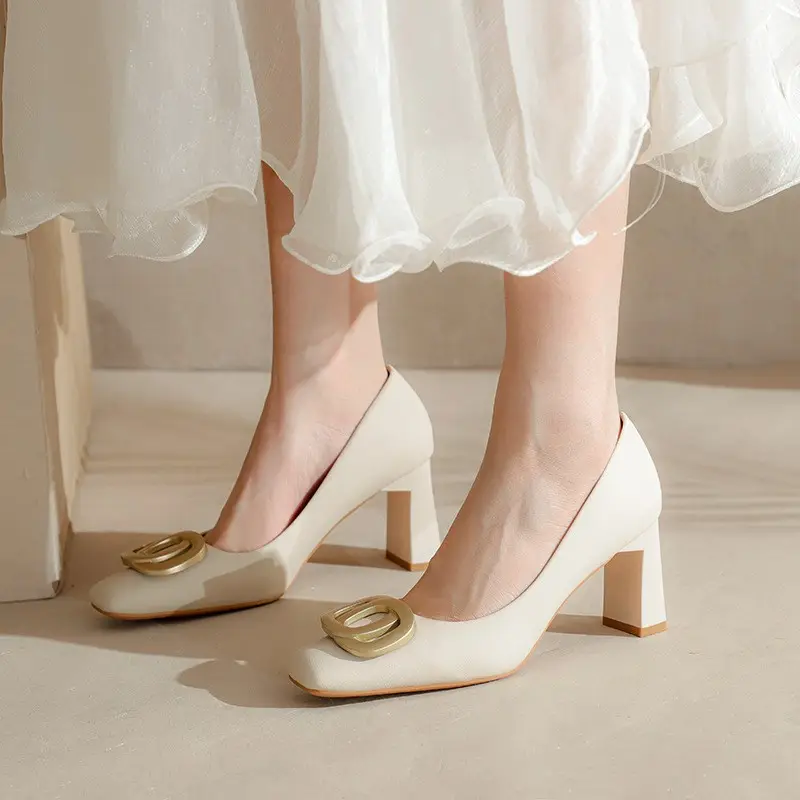 Square-Toe High-Heeled Shoes for Women with Chunky Heels, 2026 Spring/Summer New Style, Shallow Mouth, Niche Style, Elegant Office Work Shoes — feature 3