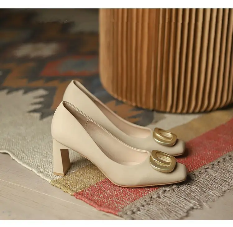 Square-Toe High-Heeled Shoes for Women with Chunky Heels, 2026 Spring/Summer New Style, Shallow Mouth, Niche Style, Elegant Office Work Shoes — feature 4