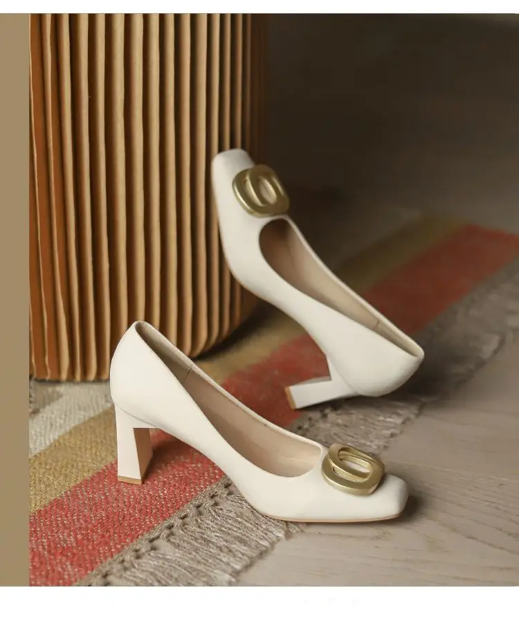 Square-Toe High-Heeled Shoes for Women with Chunky Heels, 2026 Spring/Summer New Style, Shallow Mouth, Niche Style, Elegant Office Work Shoes — feature 9