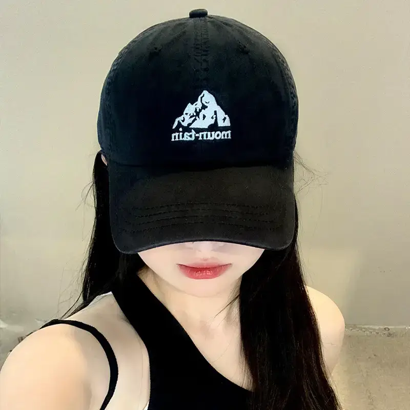 Women's Brown Mountain Embroidered Baseball Cap with Large Brim - Image 8