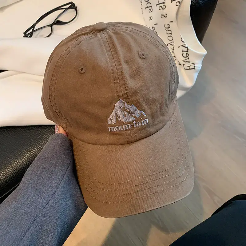 Women's Brown Mountain Embroidered Baseball Cap with Large Brim - Image 3