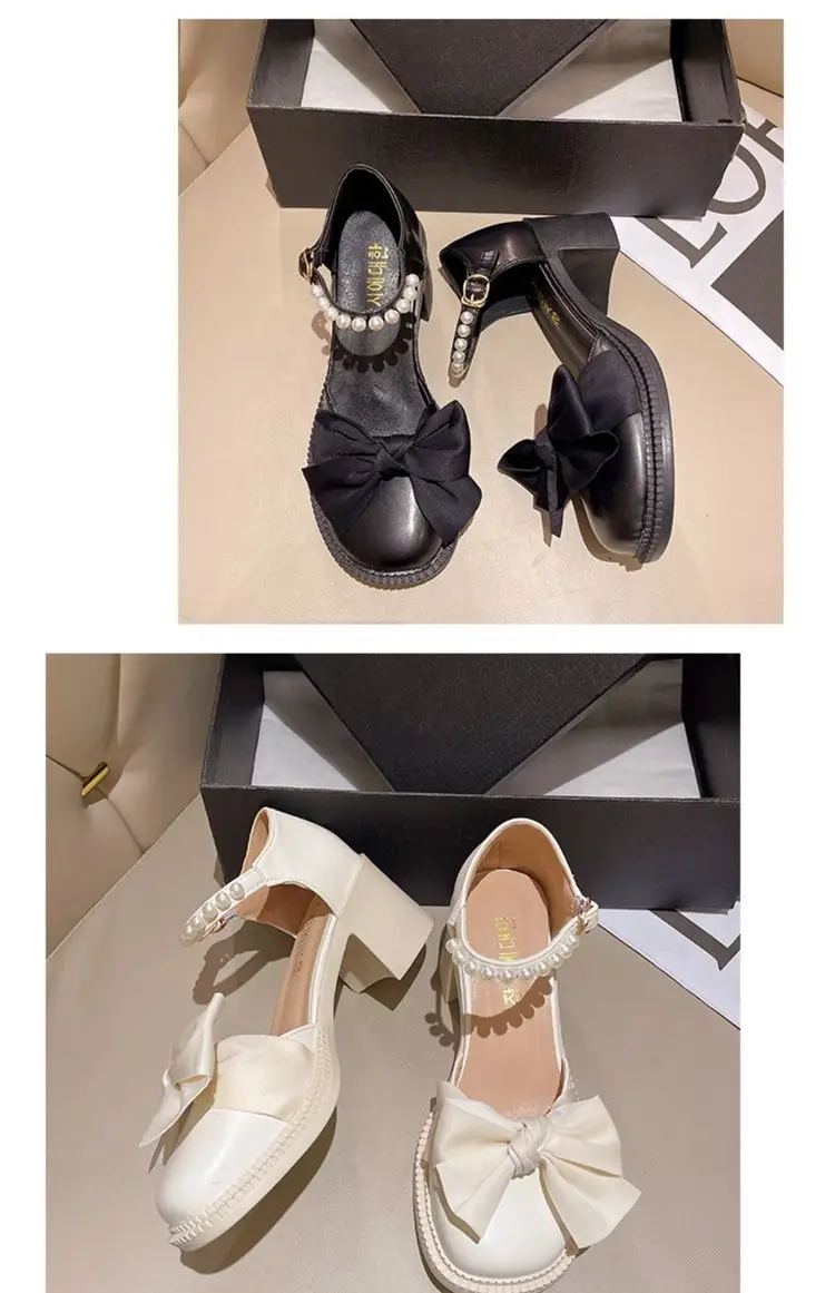 Bow Pearl Heel Sandals Women's 2025 Summer New Ins Skirt All-match Fairy High Heel Roman Shoes — feature 3