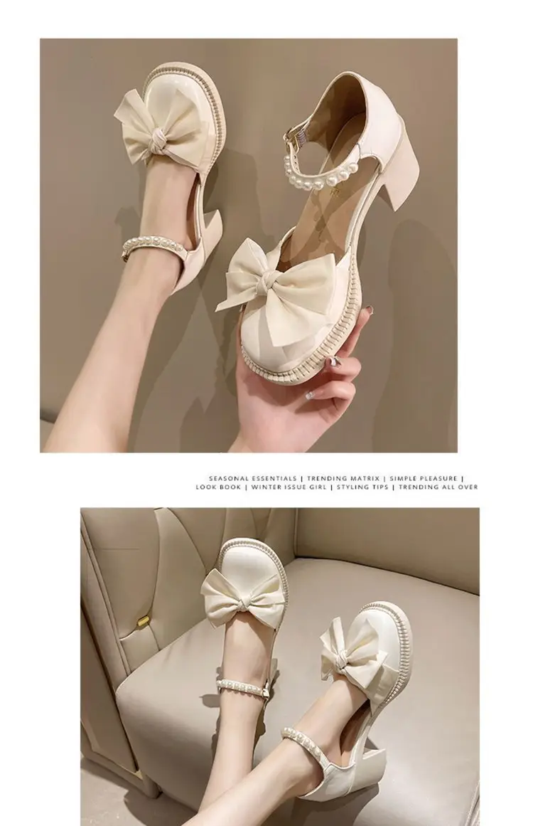 Bow Pearl Heel Sandals Women's 2025 Summer New Ins Skirt All-match Fairy High Heel Roman Shoes — feature 4