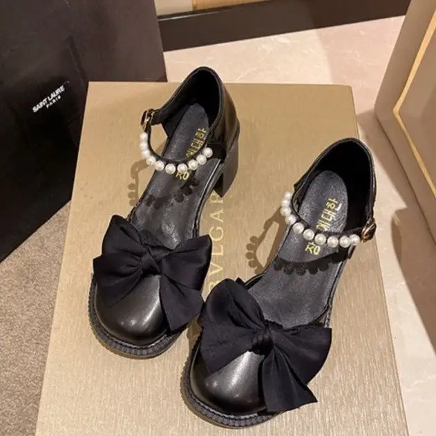 Bow Pearl Heel Sandals Women's 2025 Summer New Ins Skirt All-match Fairy High Heel Roman Shoes — feature 6