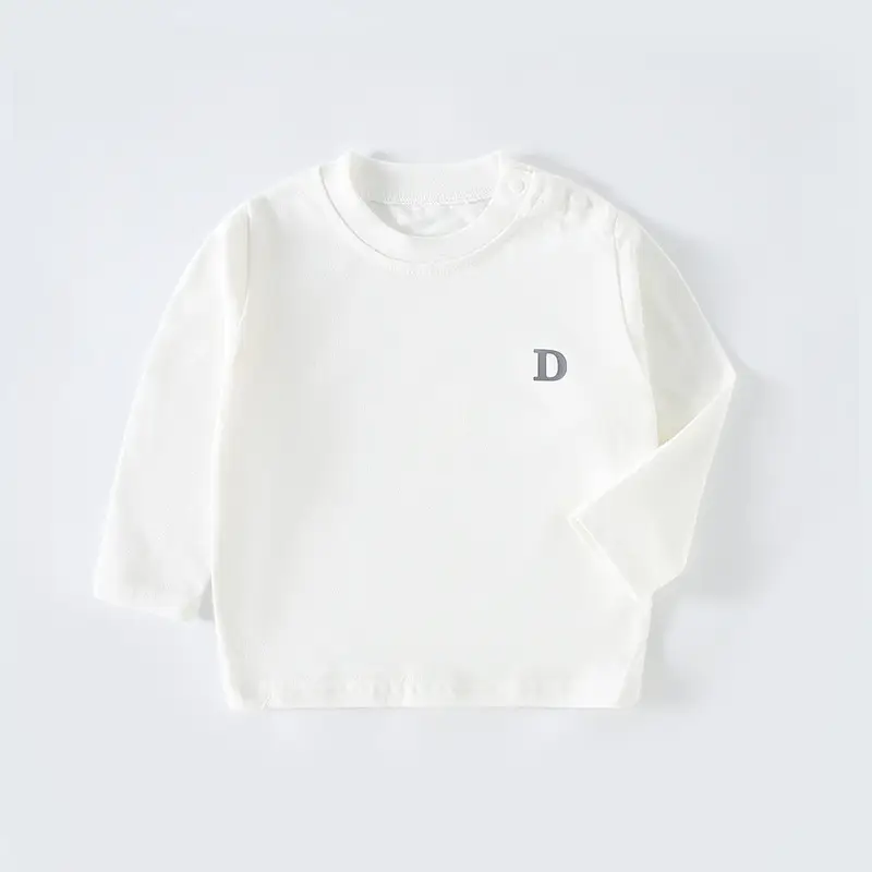 Children's White Cotton Long Sleeve T-Shirt with D Logo - Image 9