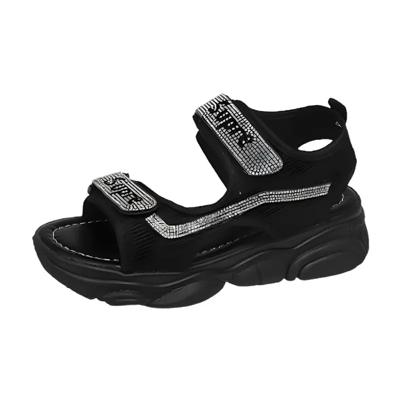 Roman Sandals Women's Rhinestone Velcro Flat Shoes - Image 7