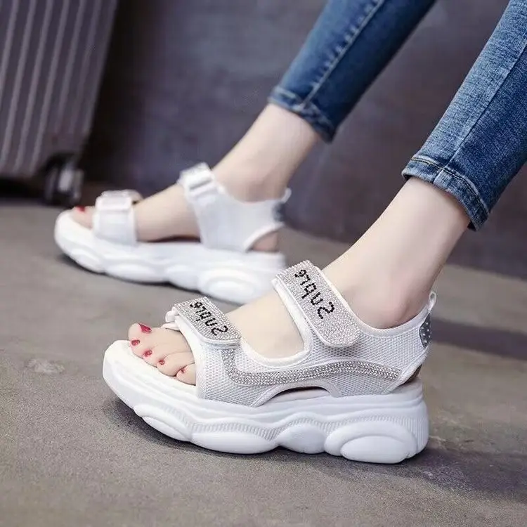 Roman Sandals Women's Rhinestone Velcro Flat Shoes — feature 9