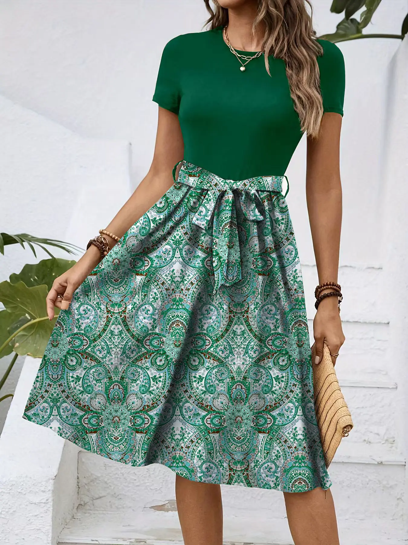 Women's Printed Bell Sleeve Skirt Set Maroon — feature 10