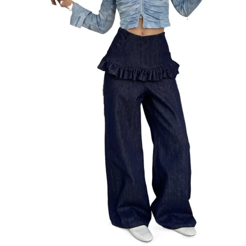 South Korea Women Dark Blue Lace Skirt Set