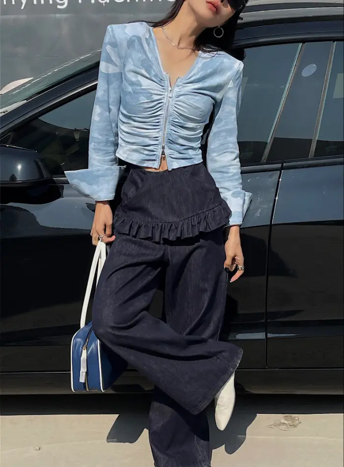 South Korea Women Dark Blue Lace Skirt Set — feature 11