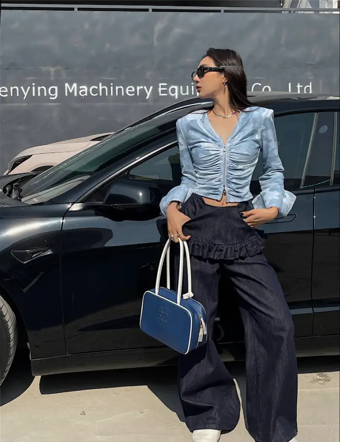 South Korea Women Dark Blue Lace Skirt Set — feature 13
