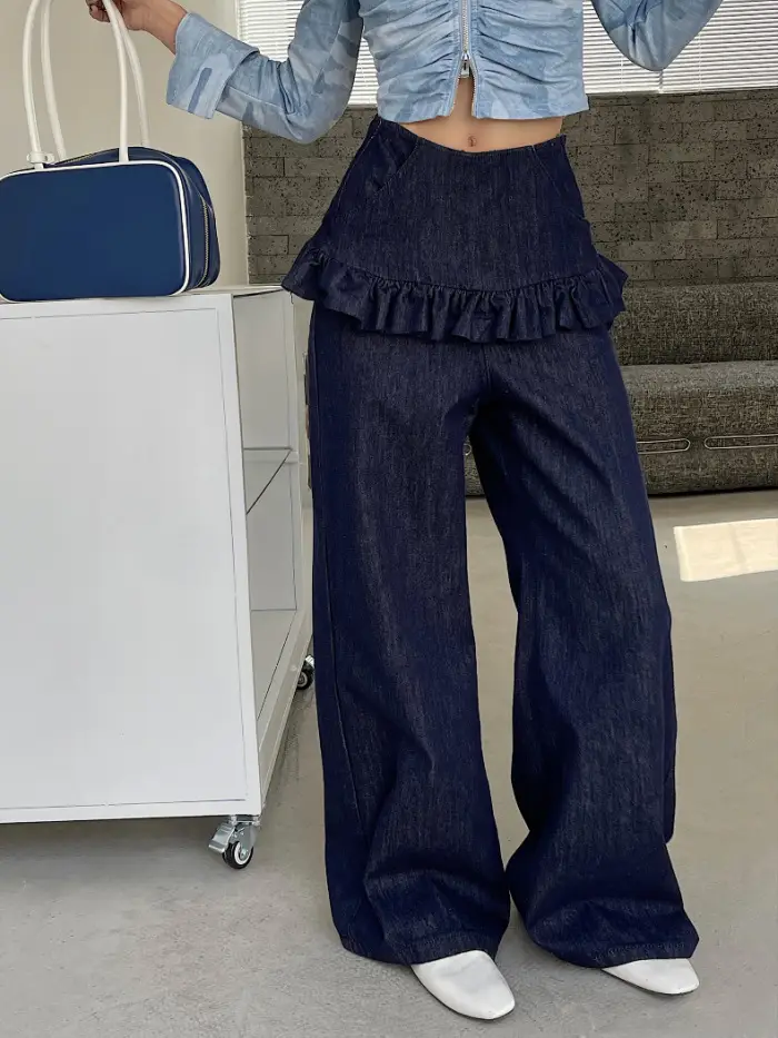 South Korea Women Dark Blue Lace Skirt Set — feature 3