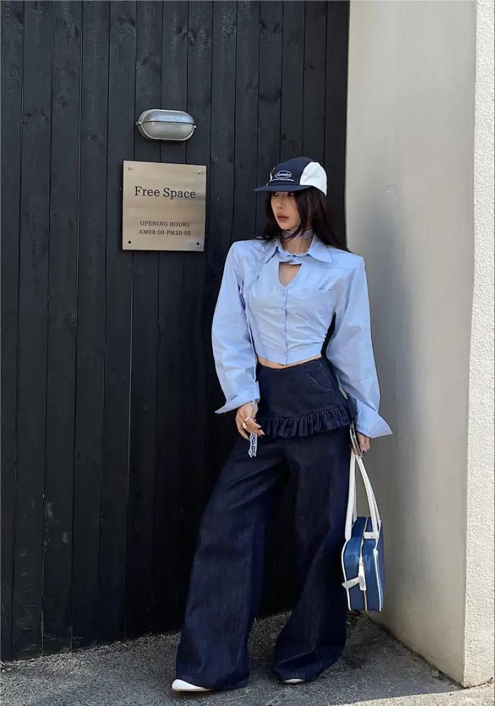South Korea Women Dark Blue Lace Skirt Set — feature 4