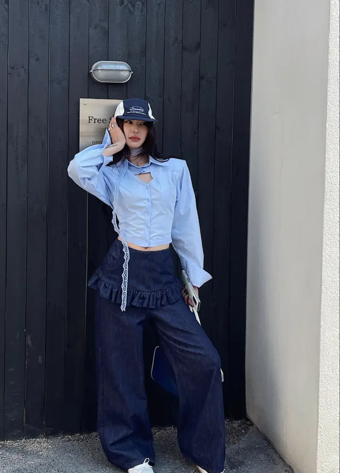 South Korea Women Dark Blue Lace Skirt Set — feature 5