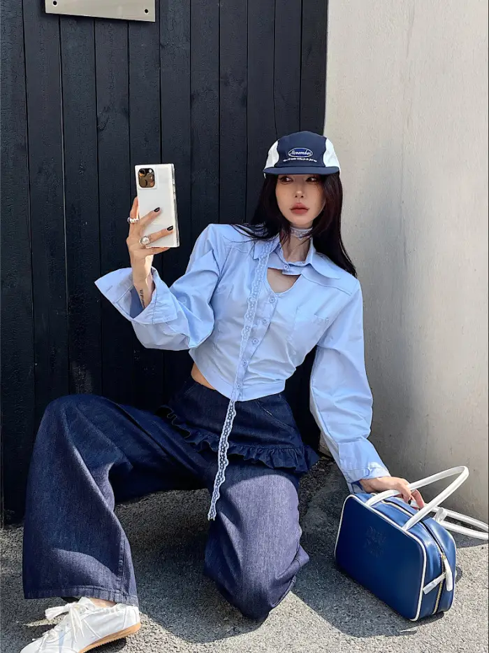 South Korea Women Dark Blue Lace Skirt Set — feature 6