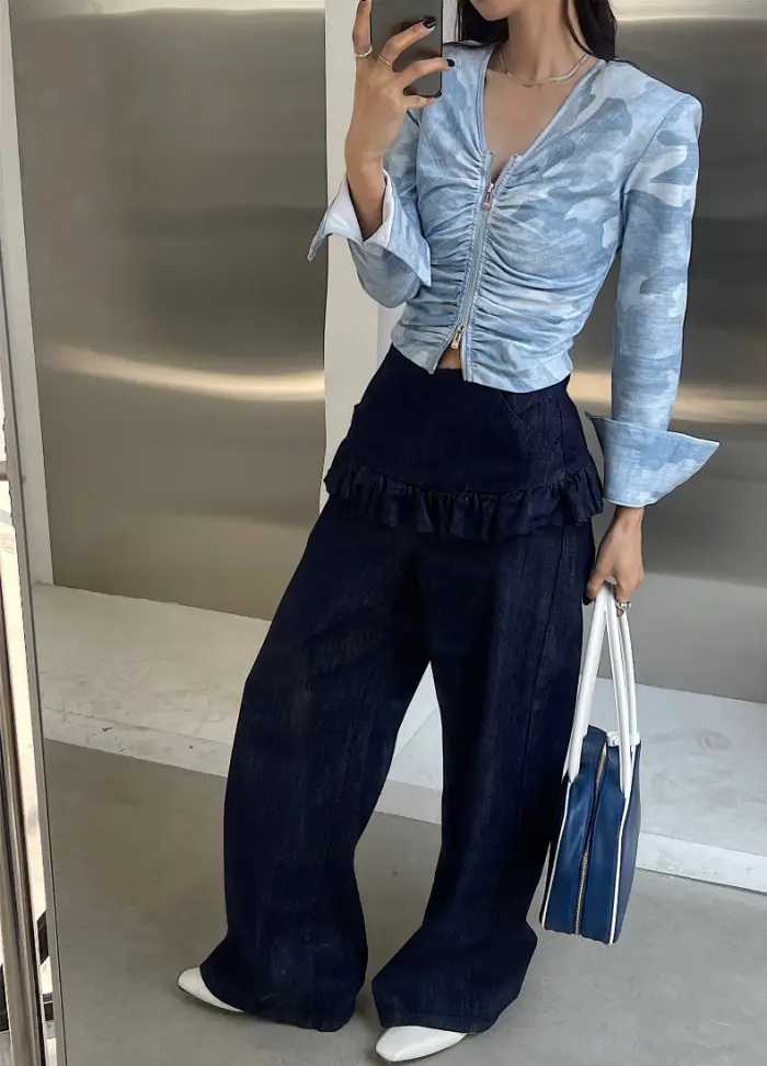 South Korea Women Dark Blue Lace Skirt Set — feature 8