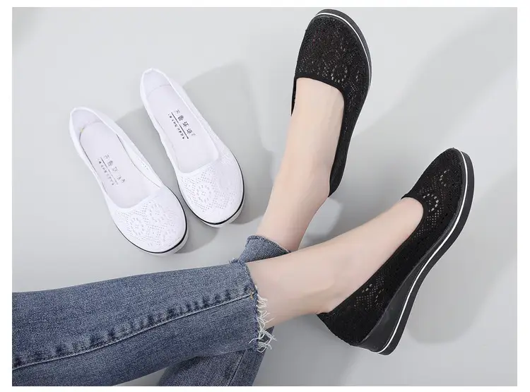 One word hospital nurse shoes spring white wedge heel soft bottom beef tendon bottom flat bottom breathable non-slip work shoes wholesale — feature 11