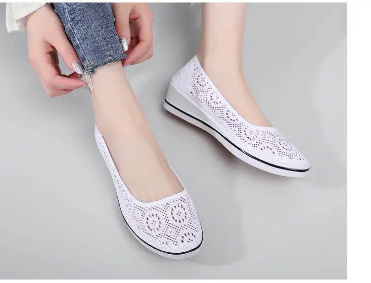 One word hospital nurse shoes spring white wedge heel soft bottom beef tendon bottom flat bottom breathable non-slip work shoes wholesale — feature 14