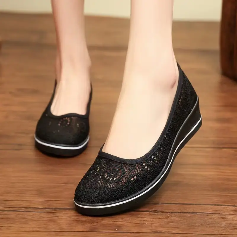 One word hospital nurse shoes spring white wedge heel soft bottom beef tendon bottom flat bottom breathable non-slip work shoes wholesale - Image 3