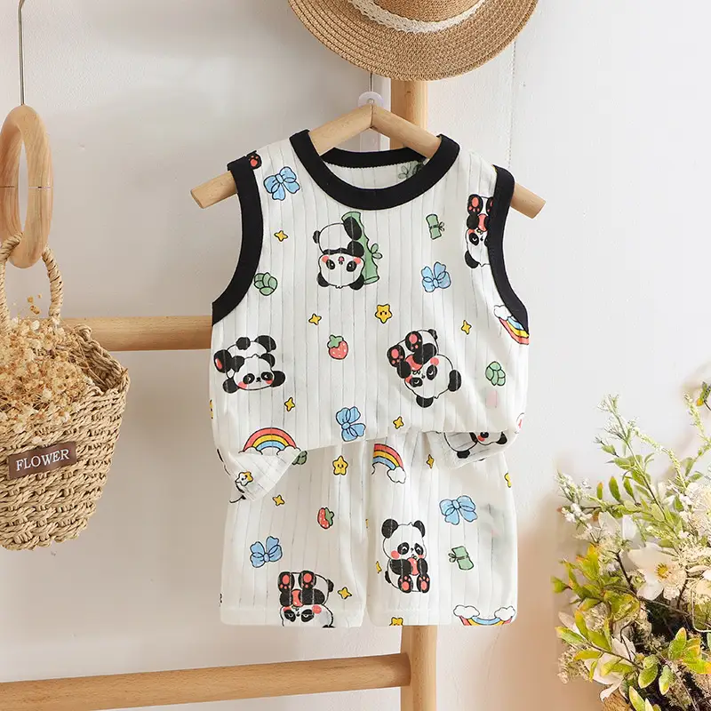 2025 Summer Cotton Vest Shorts Suit for Boys Girls - Image 2