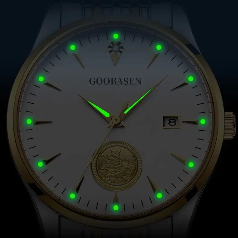 Gooibasea Men's Luminous Steel Watch with Green Dial - Image 5
