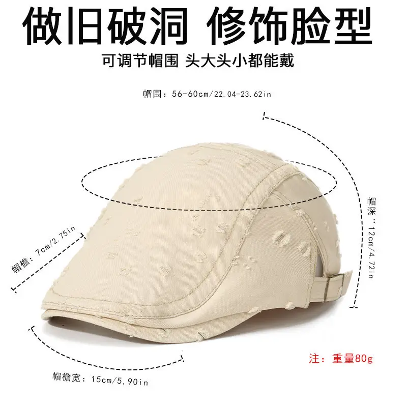 Black Sketching Beret Cap with Hole Forward Design - Image 9