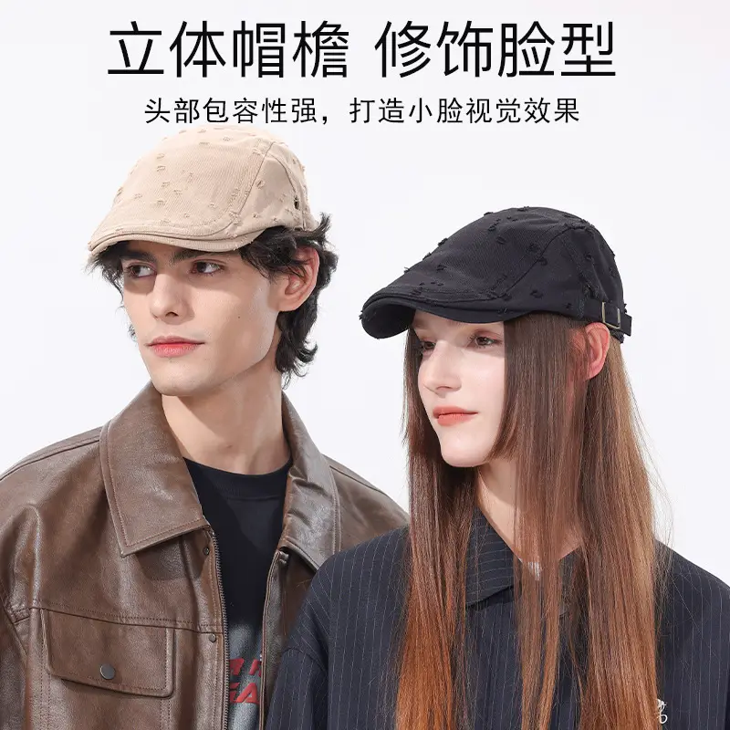 Black Sketching Beret Cap with Hole Forward Design - Image 10