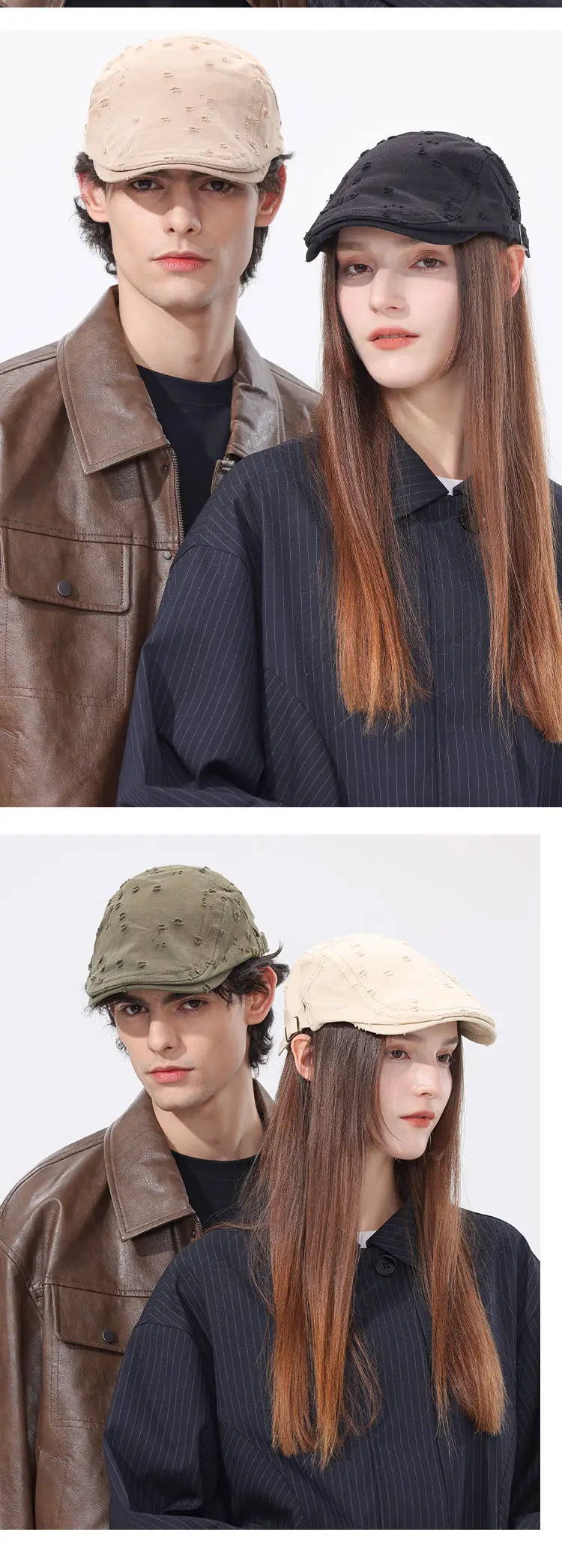 Black Sketching Beret Cap with Hole Forward Design — feature 14