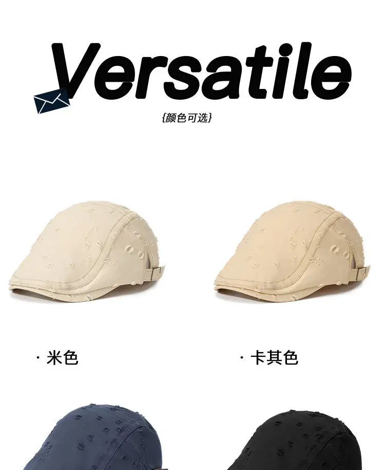 Black Sketching Beret Cap with Hole Forward Design — feature 2
