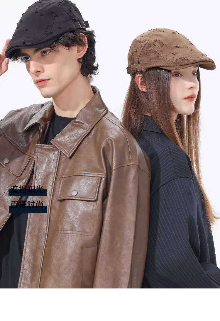 Black Sketching Beret Cap with Hole Forward Design — feature 4