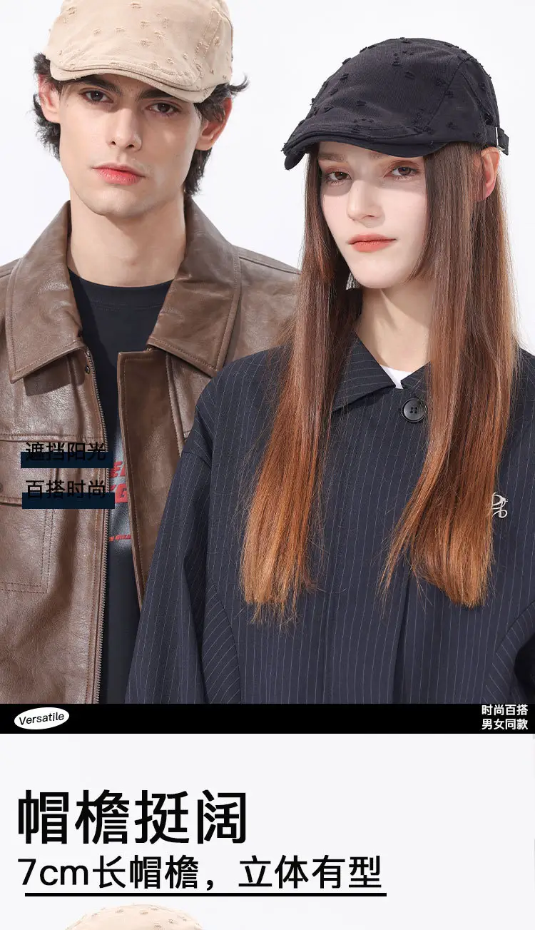 Black Sketching Beret Cap with Hole Forward Design — feature 6