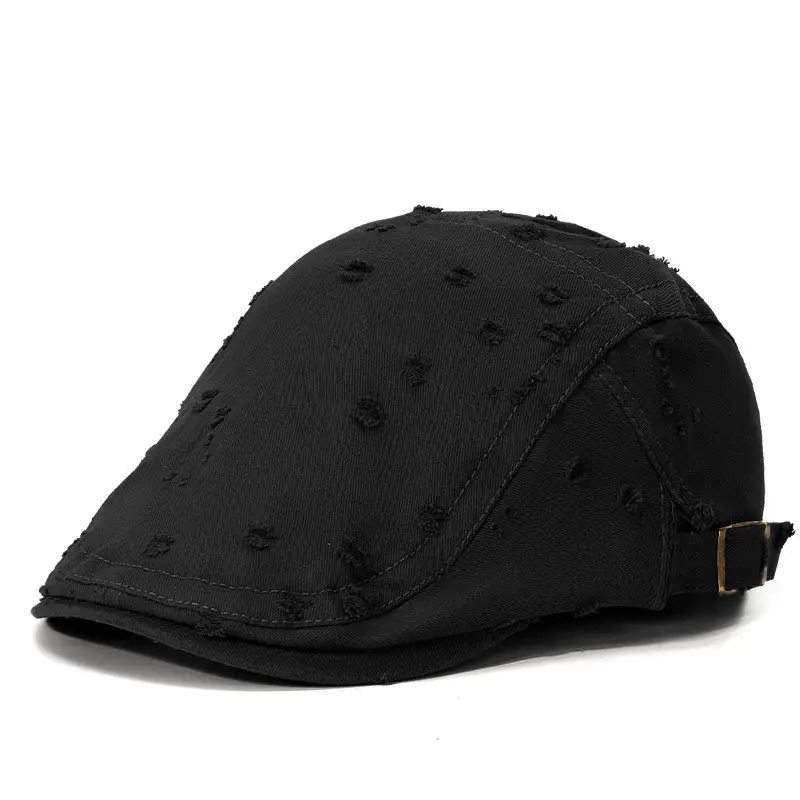 Black Sketching Beret Cap with Hole Forward Design - Image 4