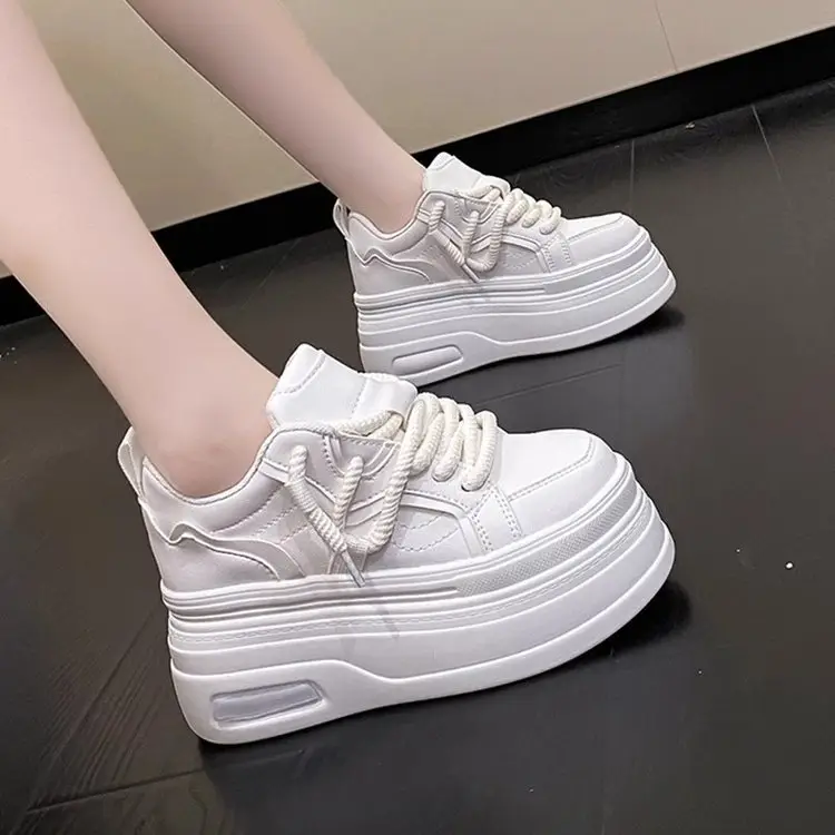 White Thick Platform Casual Women's Sneakers 2025 - Image 5