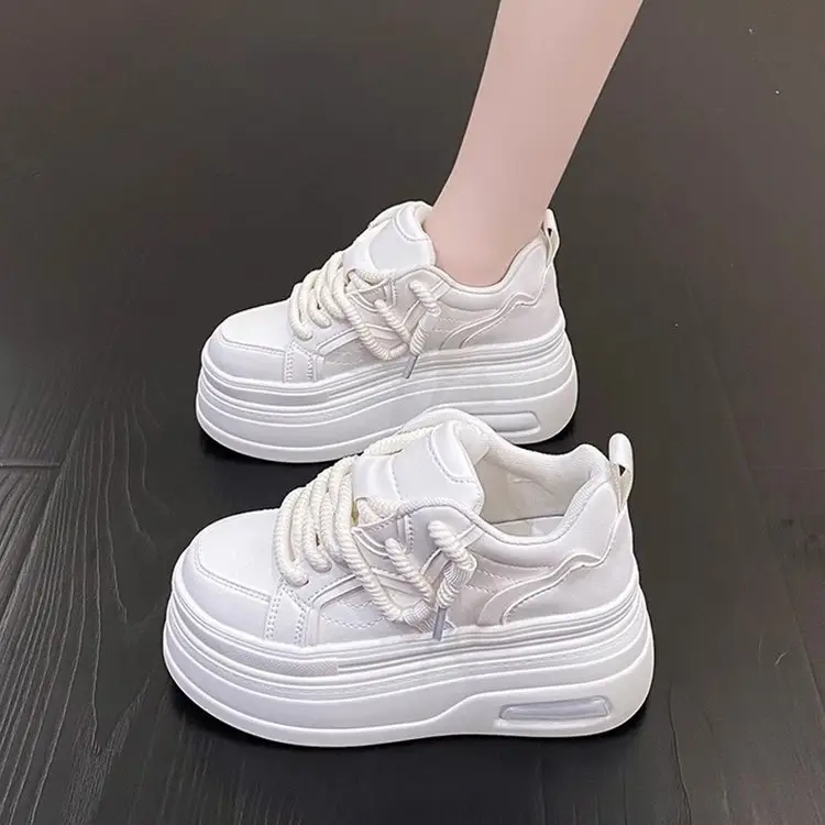 White Thick Platform Casual Women's Sneakers 2025 - Image 6