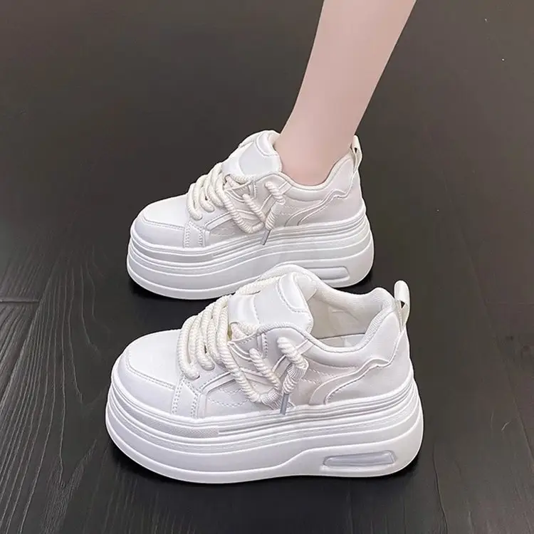 White Thick Platform Casual Women's Sneakers 2025 - Image 2
