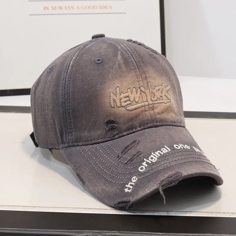 New Arrival Distressed Hole Embroidered Denim Cap for Men Women - Image 8