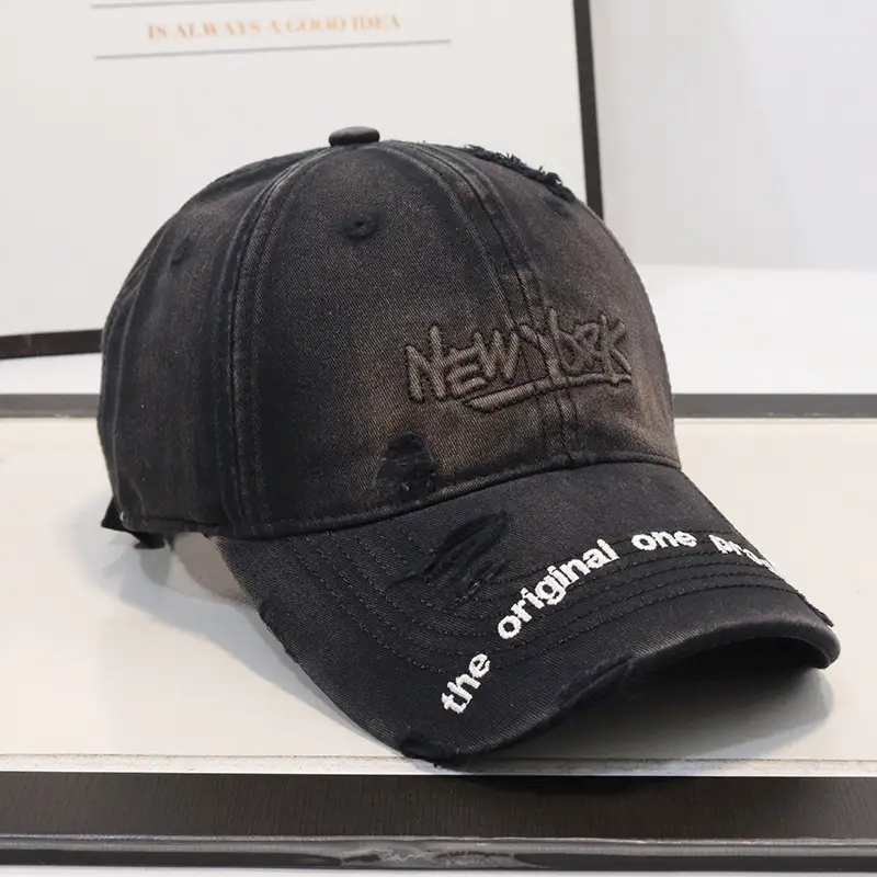 New Arrival Distressed Hole Embroidered Denim Cap for Men Women - Image 10