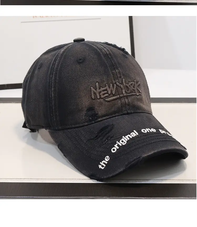 New Arrival Distressed Hole Embroidered Denim Cap for Men Women — feature 10