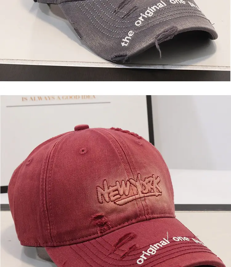 New Arrival Distressed Hole Embroidered Denim Cap for Men Women — feature 8