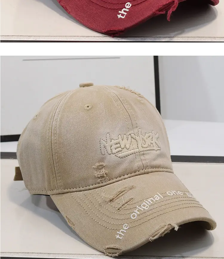 New Arrival Distressed Hole Embroidered Denim Cap for Men Women — feature 9