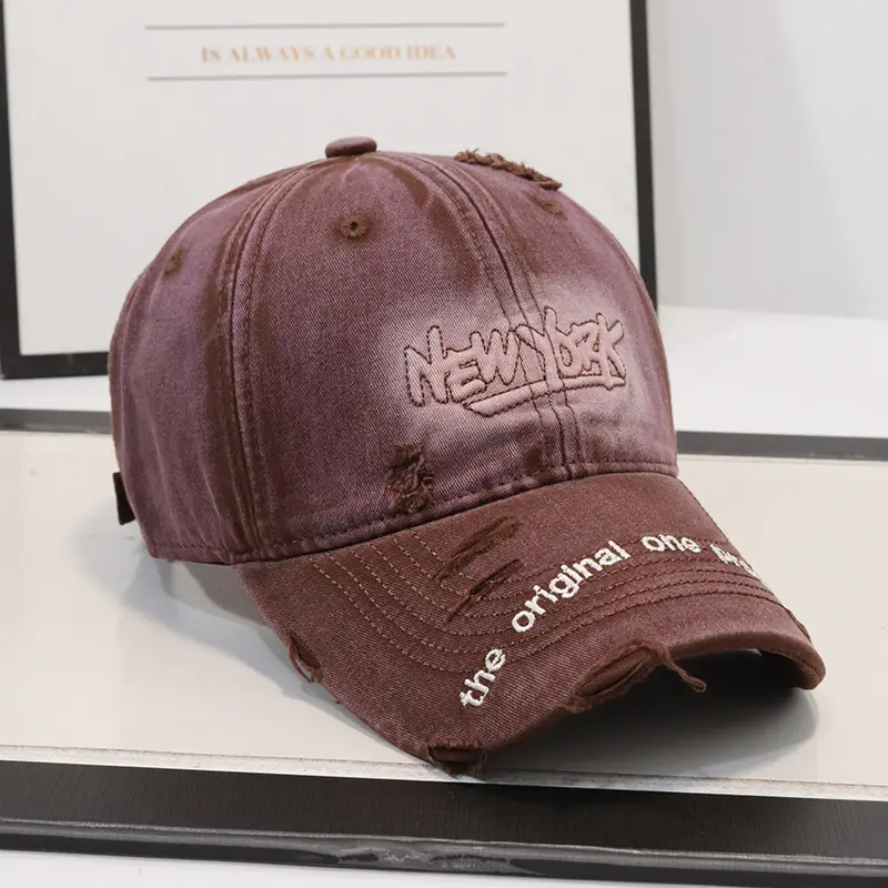 New Arrival Distressed Hole Embroidered Denim Cap for Men Women - Image 5