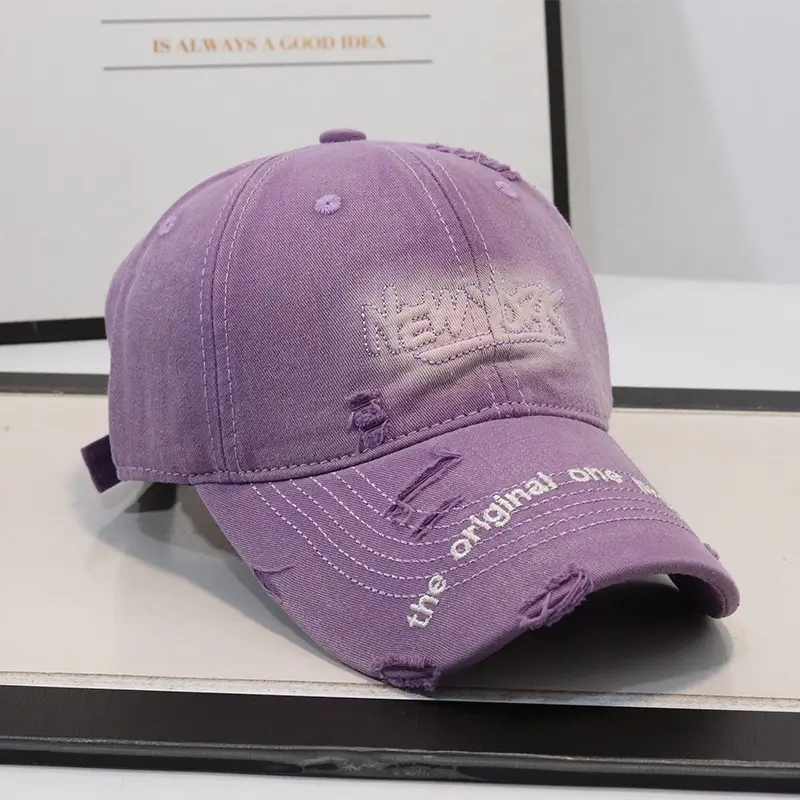 New Arrival Distressed Hole Embroidered Denim Cap for Men Women - Image 6