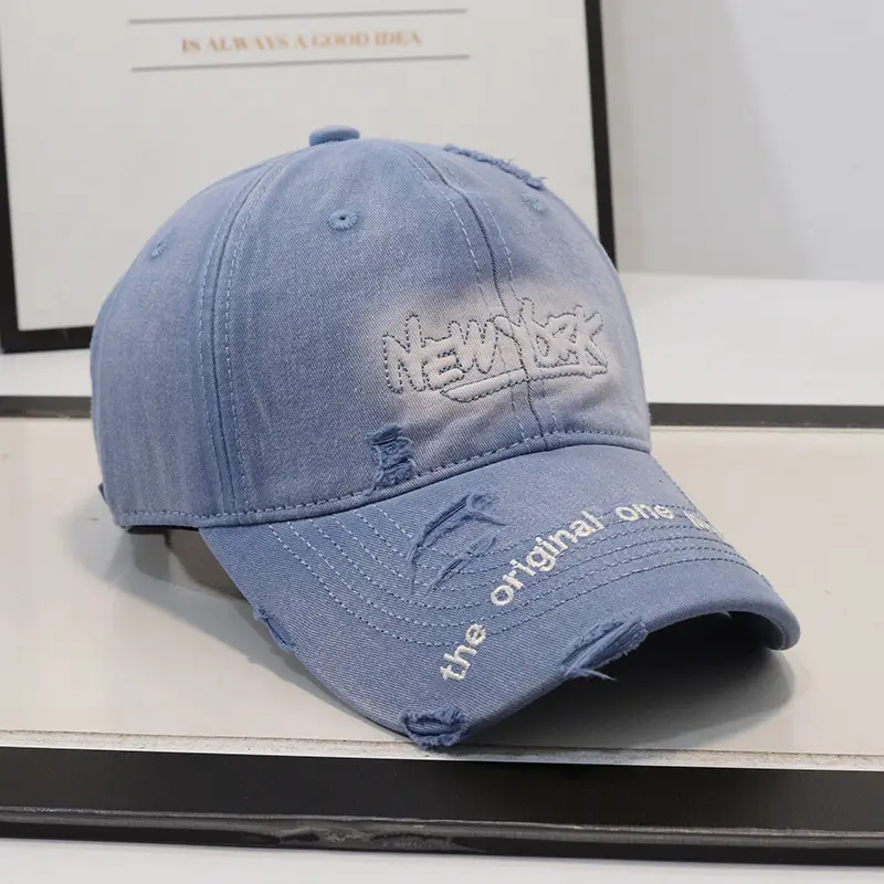 New Arrival Distressed Hole Embroidered Denim Cap for Men Women - Image 7