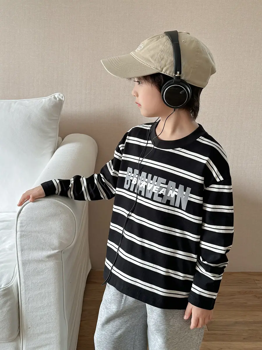 Boys Pure Cotton Striped Long Sleeve T-Shirt Set - Image 4