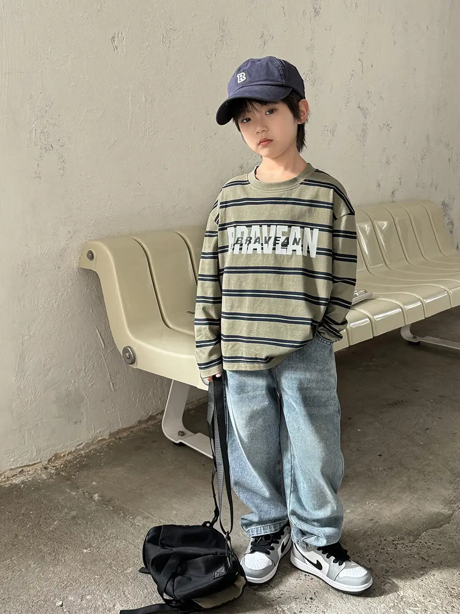 Boys Pure Cotton Striped Long Sleeve T-Shirt Set - Image 6