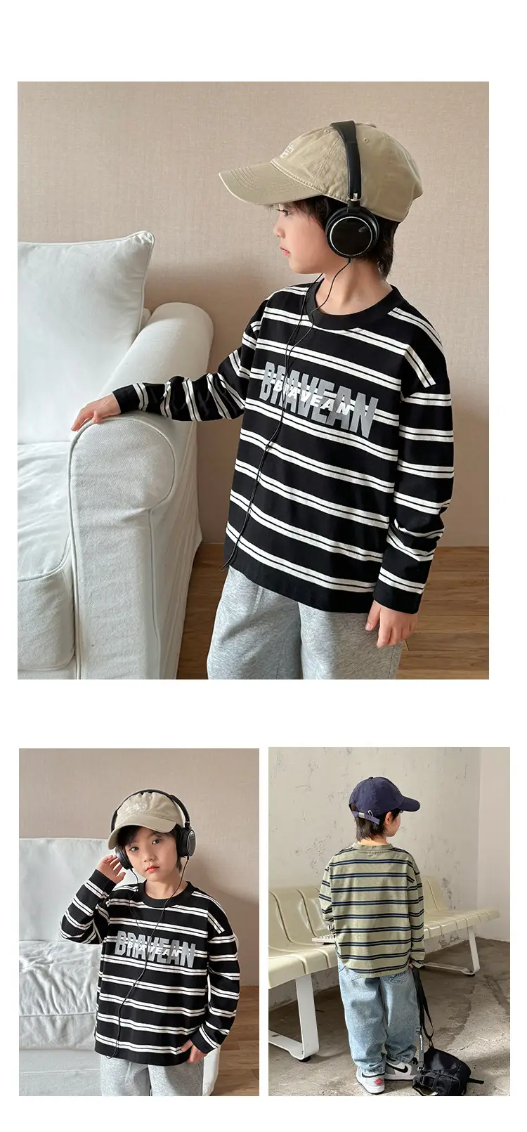 Boys Pure Cotton Striped Long Sleeve T-Shirt Set — feature 8