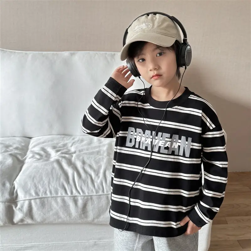 Boys Pure Cotton Striped Long Sleeve T-Shirt Set - Image 2